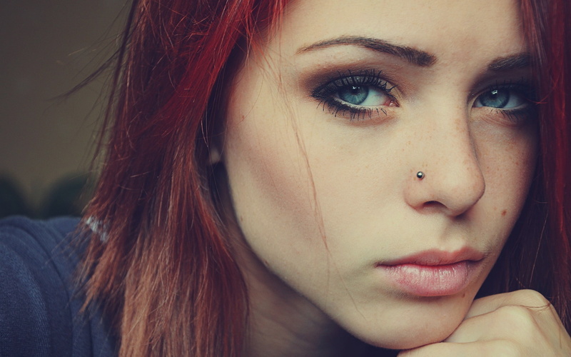 eyelash, Lana Branishti, front view, portrait, women, hairstyle, freckles, woman, redhead, pierced nose, young women, 2K, young adult, headshot, body part