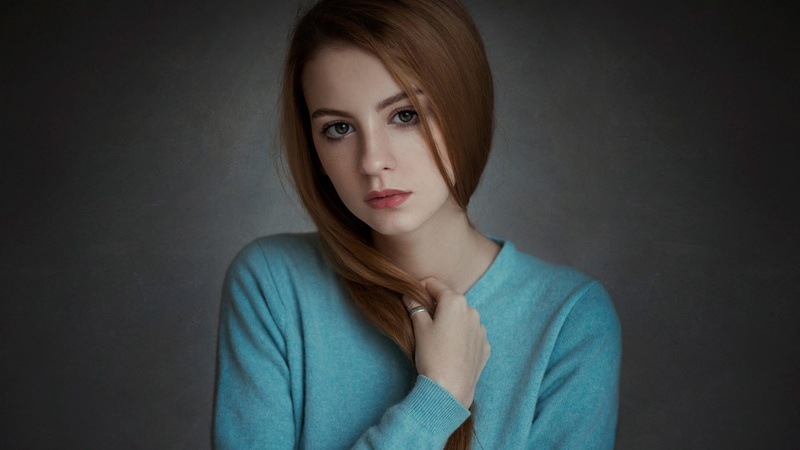 blue sweater, women, portrait, looking at camera, model, young adult, photography, headshot, blue eyes, looking at viewer, freckles, contemplation, hairstyle