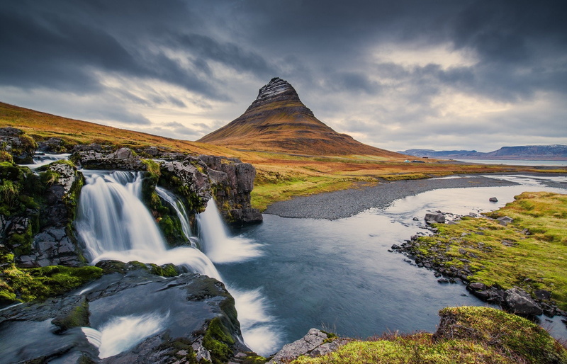 1080P, mountain, waterfall, kirkjufell, iceland