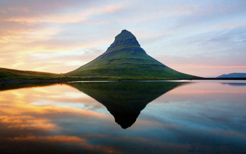 landscape, mountains, 2K, nature, Iceland, reflection, Kirkjufell, lake