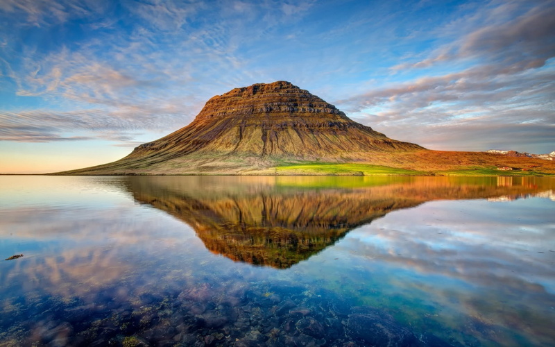 water, reflection, cloud, hd, iceland, 2K, kirkjufell, landscape, mountain, lake, sky