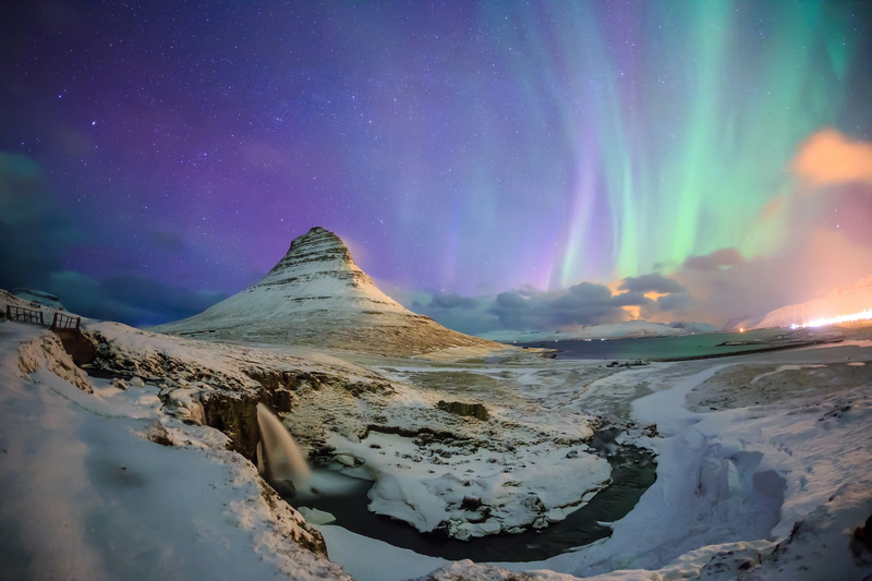 ice, no people, tranquil scene, light, snow, night, environment, space, idyllic, sky, nature, Northern lights, water, stream, winter, beauty in nature