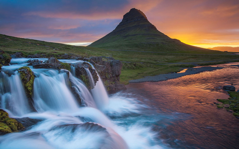 waterfall, river, 2K, iceland, mountain, kirkjufell, hd