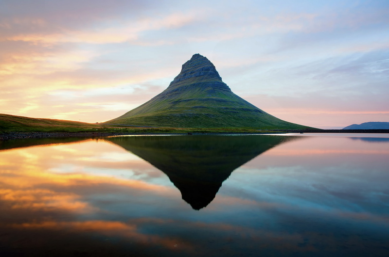1080P, Scandinavia, river, tourism, tranquility, Iceland, sunset, landscape, tree, water, sunrise - Dawn, Kirkjufell, forest, green, morning, hill, nature