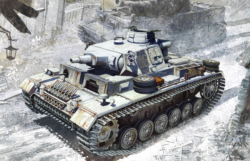 battle, illustration, 1080P, tank, Leningrad 1943, Pz.Kpfw.III, Figure, Ausf.N, Medium tank, gray, German, s. Pz.Dept.502, w/winter tracks