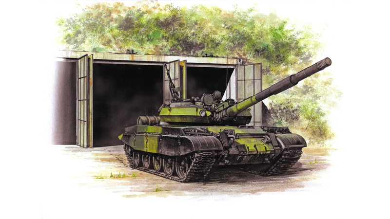 green color, day, white background, nature, 1080P, tree, green, water, armored tank, art, T-62, black, continuous, outdoors, architecture, figure, built structure