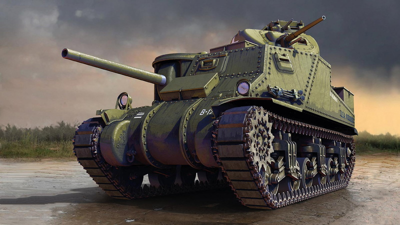1080P, US Army, American medium tank, M3 Lee, with riveted housing
