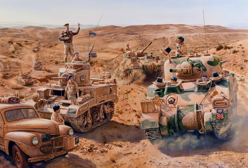 transportation, figure, the British, 1080P, land vehicle, soldiers, environment, brown, M4 Sherman, car, travel, motor vehicle, road, sky, nature, tanks