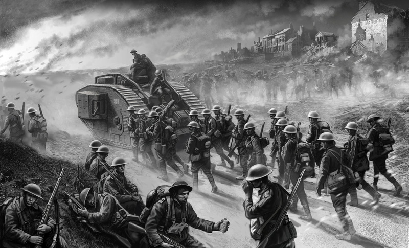 the artist V. G., 1914-1918, painting, gouache, watercolor, WWI, infantry by the front line, art, 1080P, the first world war, on the front line, pencil