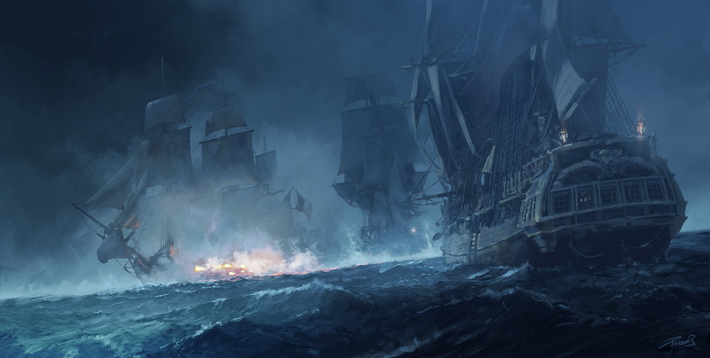 pirates, 3d design, ship, cannons, 1080P, ocean battle