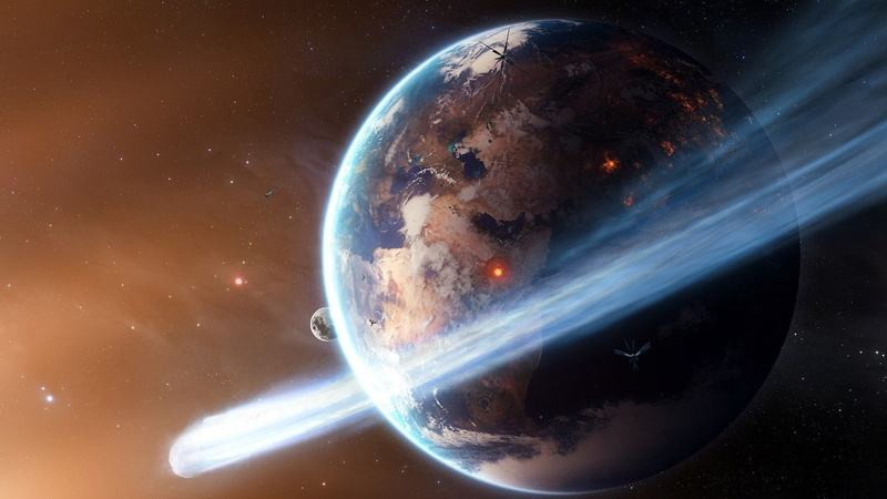 comet, 1080P, planet, Earth, space art, digital art