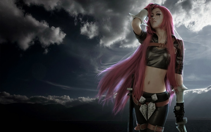 cloud - sky, katarina (league of legends), young adult, storm, nature, beauty, beauty in nature, cosplay, young women, women, model, hair, scarf, standing
