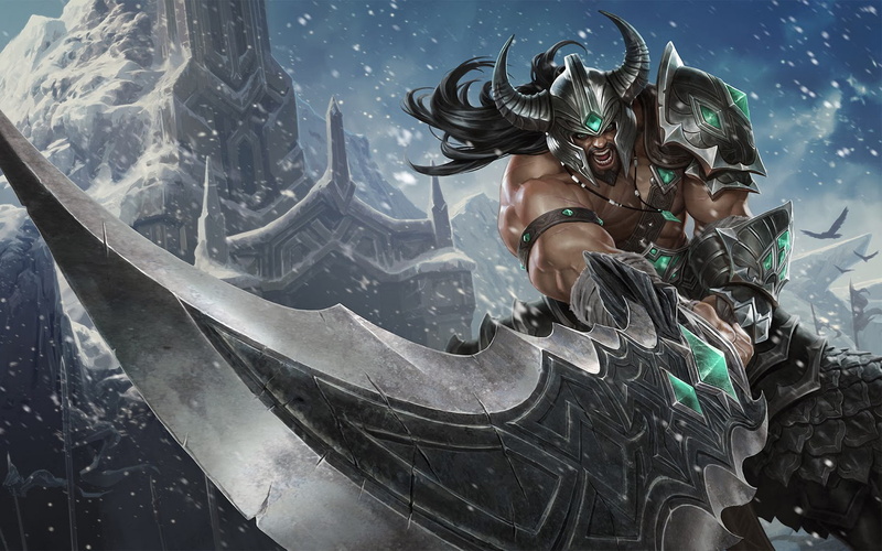 1080P, snow, LoL, League of Legends, rocks, Tryndamere, sword, rage, warrior, armor