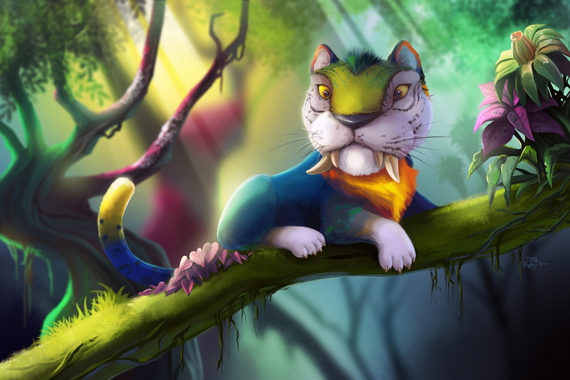 space, fantasy, The, Tigers, PARROT, Cartoons, Croods, px, outer, animals, magical, art, x, 1920x1280 px, tiger, hd, branches, 1080P