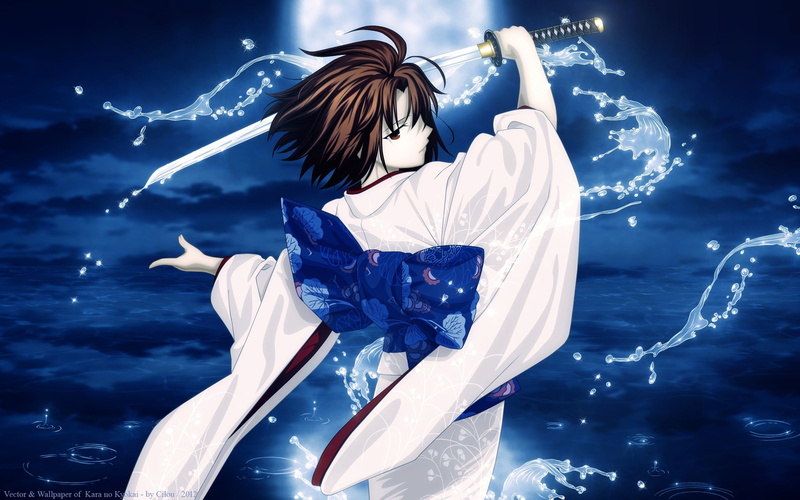 ryougi, space, art, x, katana, kyoukai, hd, shiki, 2K, girls, Kara no Kyoukai, moon, skyscapes, kara, water, moons, anime