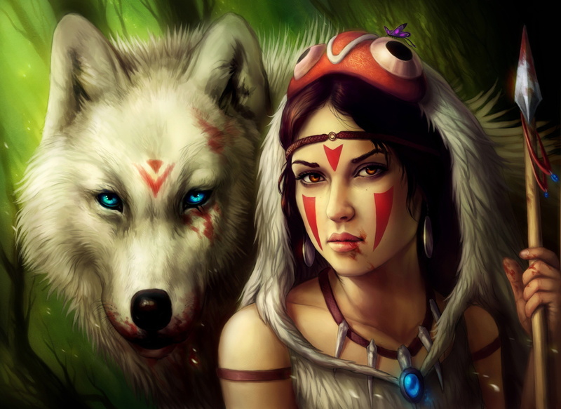 princess, anime, ghibli, hayao, san, 2K, mononoke, mark, facial, wolves, miyazaki, masks, studio, weapons