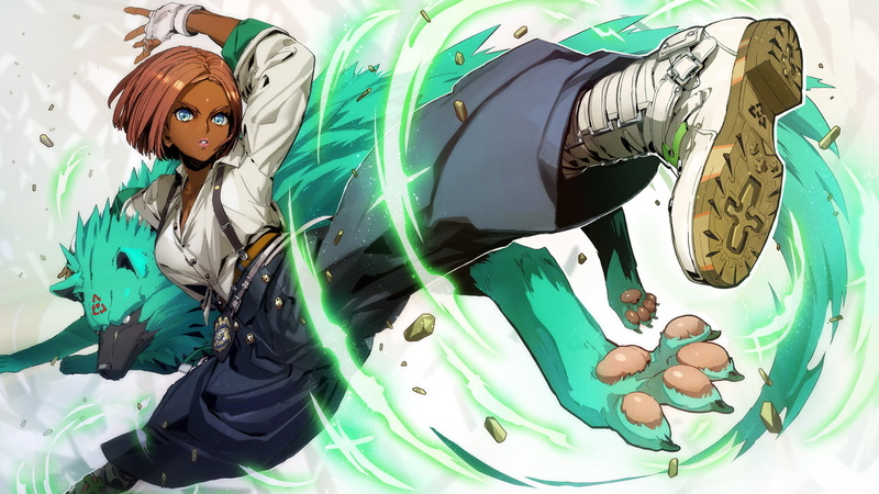 gloves, 1080P, shirt, anime, wolf, anime girls, Giovanna (Guilty Gear), short hair, boots, redhead, blue eyes
