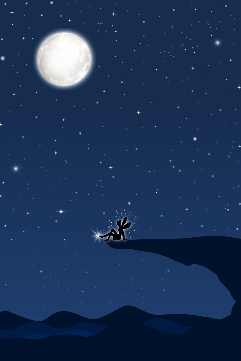 fairy, sky, space, scenics - nature, one animal, night, animal, star field, astrology, illustration, moonlight, nature, star, precipice, space and astronomy