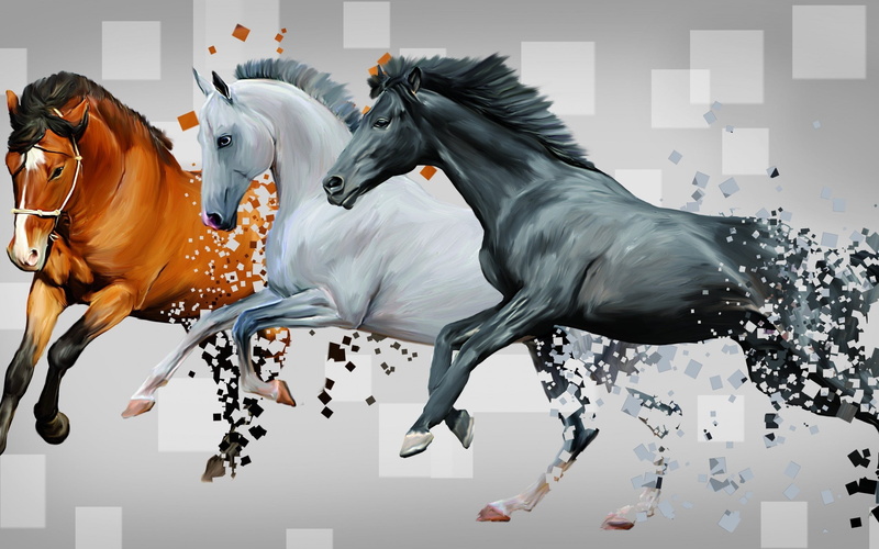 domestic, architecture, run, drawing, Horses, no people, animal representation, animal wildlife, domestic animals, vertebrate, animal themes, trio, mammal