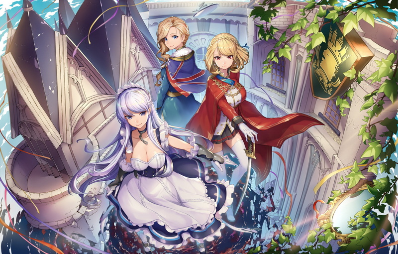 azur lane, trio, the city, anime, girls, 1080P