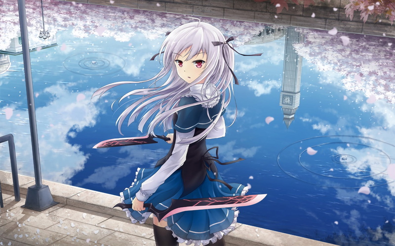 one person, reflection, hairstyle, beautiful woman, nature, Absolute Duo , casual clothing, real people, lifestyles, anime girls, full length, hair, 1080P
