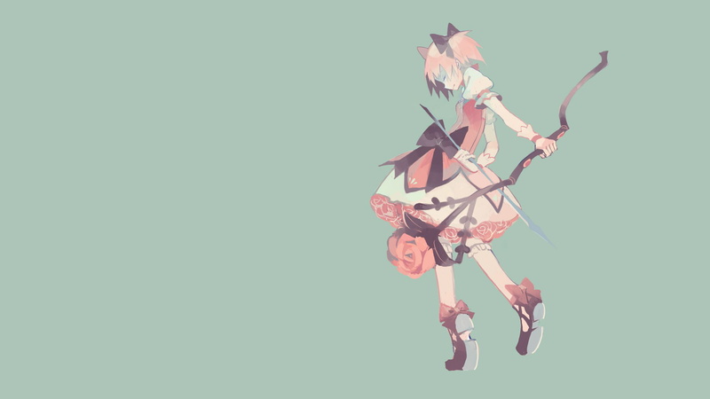 anime girls, simple background, 1080P, manga, pink hair, bow and arrow, anime, Kaname Madoka, bow, Mahou Shoujo Madoka Magica