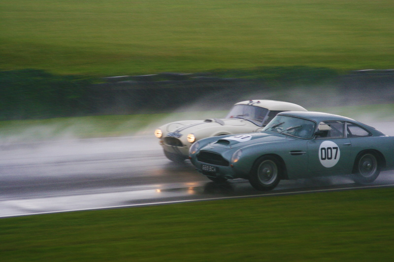 race, cars, white, auto, engine, transportation, on the move, plant, nature, car, motion, ac cobra, green color, land, speed, rain, shelby cobra, high speed