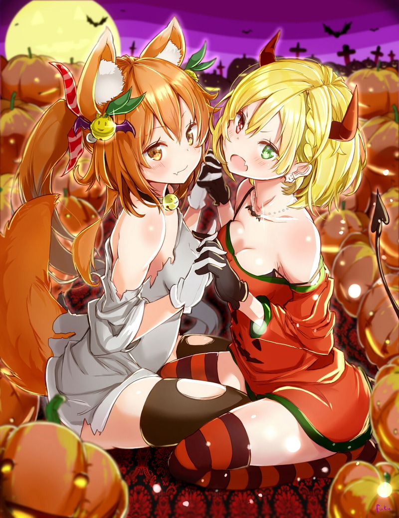 multi colored, tail, horns, choice, still life, large group of objects, variation, decoration, Halloween, thigh-highs, mammal, clothing, blonde, outdoors