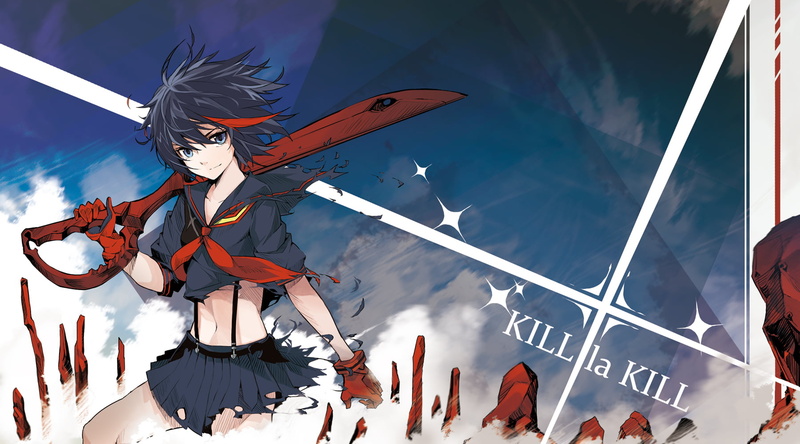 sky, celebration, 720P, leisure activity, low angle view, real people, torn clothes, anime girls, sword, lifestyles, nature, Senketsu, crowd, Matoi Ryuuko