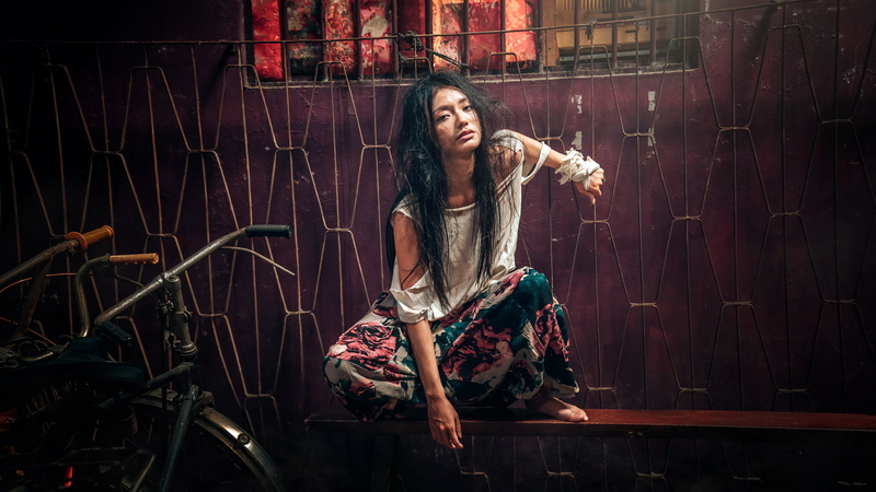 model, women, dark hair, 1080P, women indoors, torn clothes, Asian