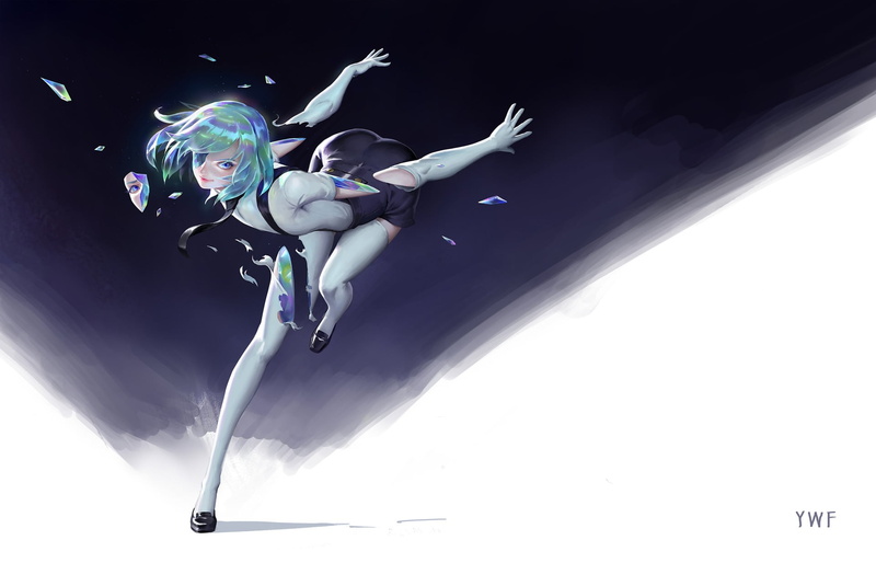anthropomorphism, short hair, lifestyles, adventure, 1080P, sport, housefly, aqua eyes, digital, Diamond (Houseki no Kuni), young adult, nature, one person