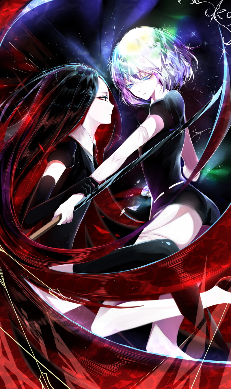 cleaning, Diamond (Houseki no Kuni), Houseki no kuni , elbow gloves, helmet, indoors, shirt, illuminated, character, people, transportation, red, mode of transportation