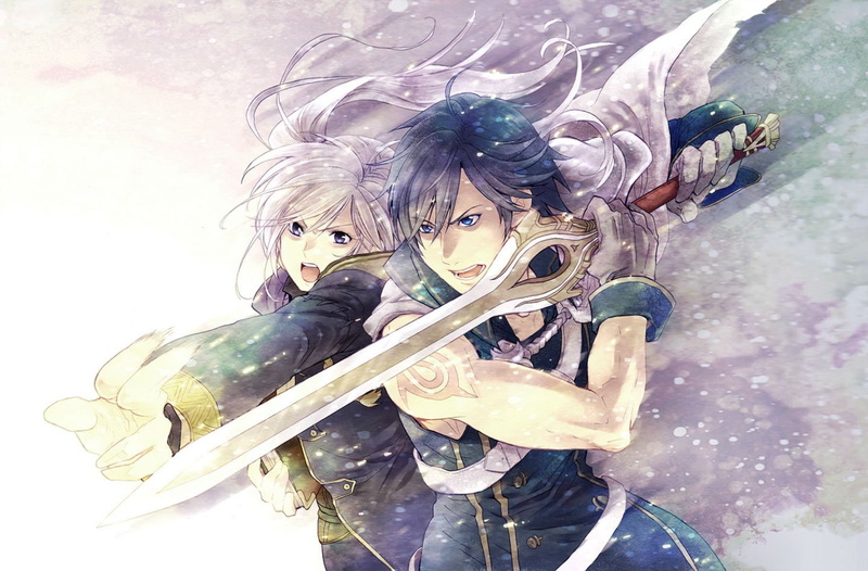 hair, white, short, twintails, emblem), sword, book, cape, tattoo, emblem, 720P, long, niwa, fire, gloves, (fire, blue, weapon, toriko, eyes, male, chrom