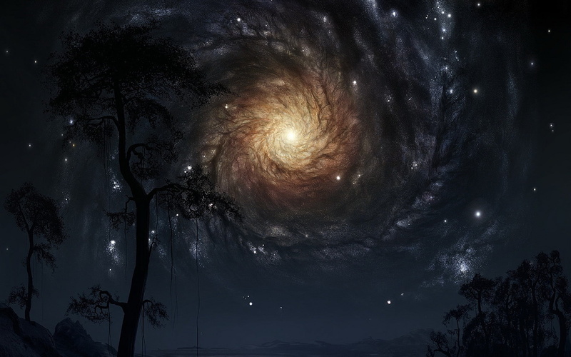 nature, space and astronomy, idyllic, astronomy, BlackStar, low angle view, scenics - nature, plant, 1080P, trees, star, outdoors, silhouette, galaxy