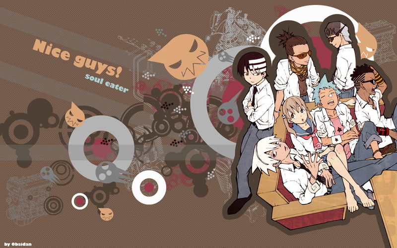 anime boys, Soul Eater, representation, indoors, human representation, text, communication, group of people, creativity, Maka Albarn, technology, people