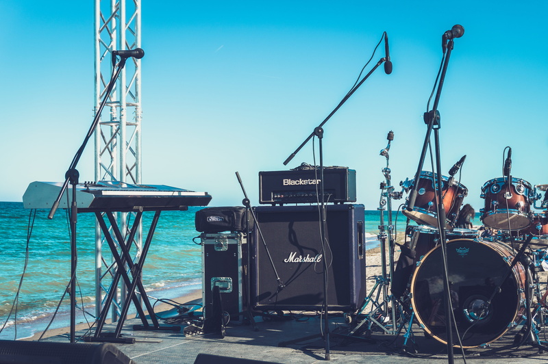 blackstar, sky, drums, harbor, day, mode of transportation, blue, amplifier, vama veche, marshall, outdoors, music, sea, clear sky, no people, sunlight