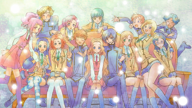 Rivalz Cardemonde, Milly Ashford, Code Geass, indoors, representation, multi colored, Rolo Lamperouge, Lamperouge Lelouch, Nina Einstein, front view, creativity