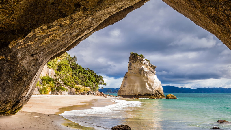 cloud, cathedral cove, ocean, marine reserve, beach, coast, 4K, shore, cove, whanganui a hei, new zealand