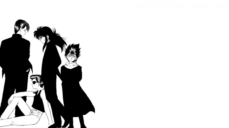 720P, Yu Yu Hakusho, Kurama, Kazuma Kuwabara, simple background, monochrome, white background, Hiei, yusuke urameshi, manga
