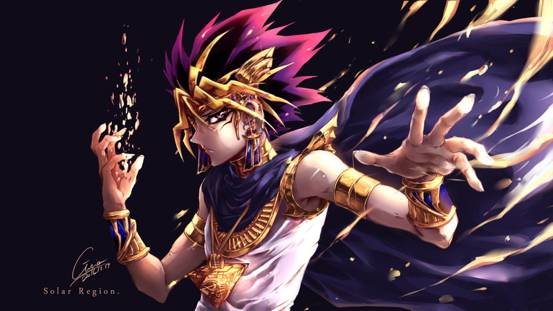 arts culture and entertainment, 1080P, lifestyles, creativity, waist up, indoors, hairstyle, Atem (Yu Gi Oh!), black background, yu, oh, art and craft