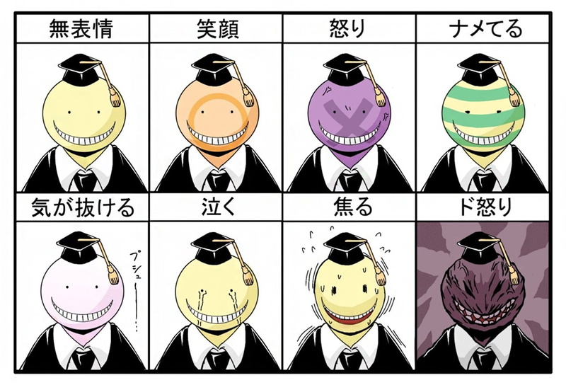 720P, Assassination Classroom, Anime, side by side, representation, multi colored, collection, no people, text, guitar, performance, animal representation