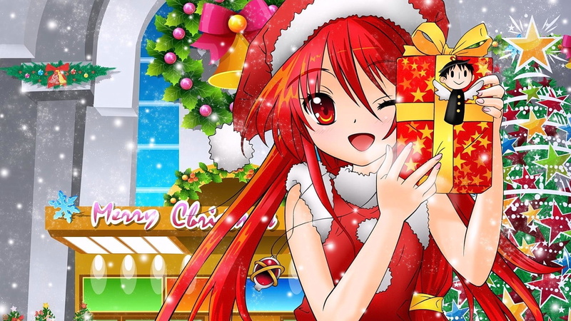 representation, celebration, christmas decoration, male likeness, women, anime girls, Shakugan no Shana, christmas ornament, leisure activity, text, Christmas