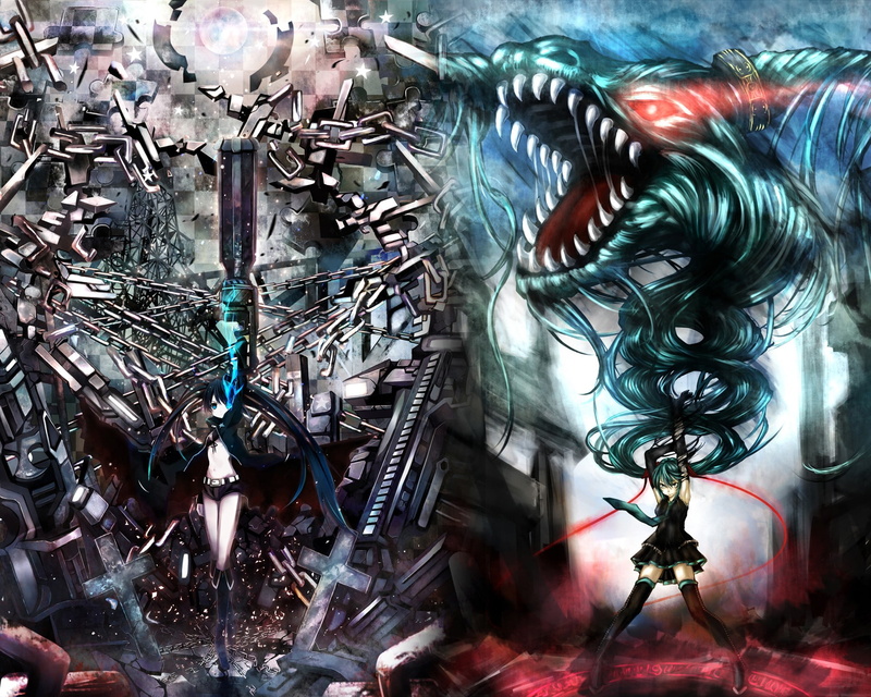 multi colored, creativity, close-up, Hatsune Miku, Black Rock Shooter, Vocaloid, no people, hanging, Strength (Black Rock Shooter), nature, anime girls