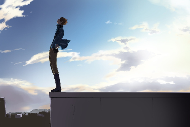 casual clothing, one person, cloud - sky, Anime, leisure activity, outdoors, child, side view, lifestyles, sky, low angle view, 1080P, world trigger, hairstyle