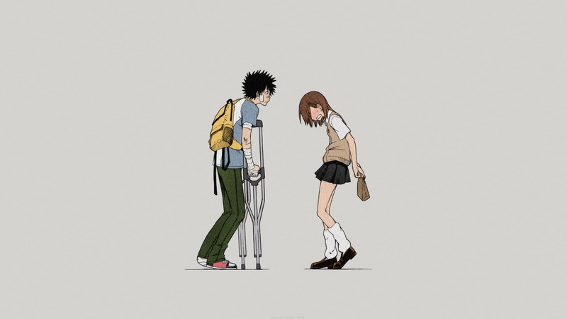 full length, young men, young women, Fuyukawa Motoi, hair, people, togetherness, manga, 1080P, profile view, schoolgirl, side view, copy space, casual clothing