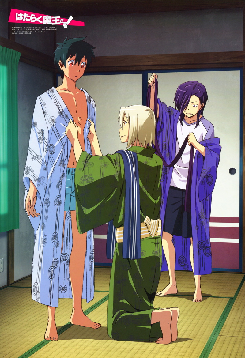 Maou Sadao, sport, Hanzou Urushihara, adult, Ashiya Shirou, full length, 2K, people, group of people, uniform, Hataraku Maou-sama!, indoors, clothing