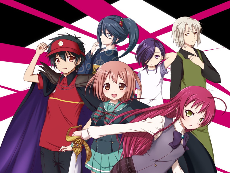 1080P, Yusa Emi, Kamazuki Suzuno, Hataraku Maou-sama!, Sasaki Chiho, Urushihara Hanzou, anime, Ashiya Shirou, anime girls, Maou Sadao