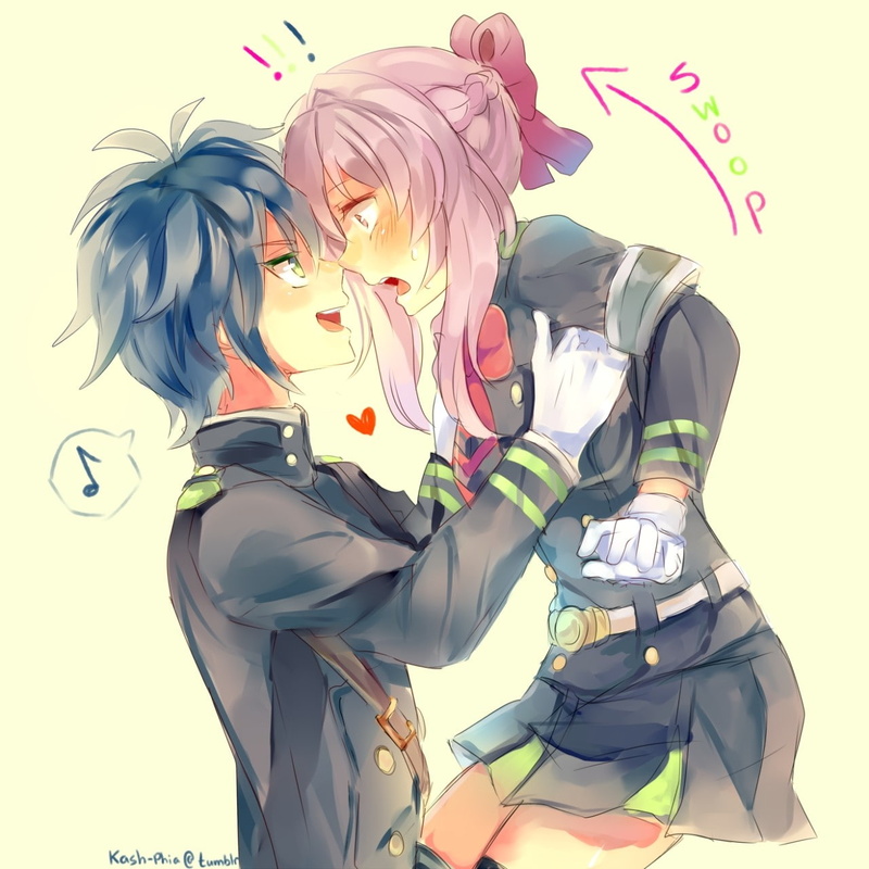 child, clothing, Owari No Seraph, two people, representation, girls, women, females, men, people, Hyakuya Yuuichirou, costume, Hiiragi Shinoa, day, real people