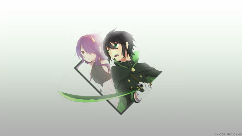 technology, adult, cut out, 1080P, full length, owari no seraph mahiru hiragi, studio shot, anime girls, Hyakuya Yuuichirou, holding, waist up, digital composite
