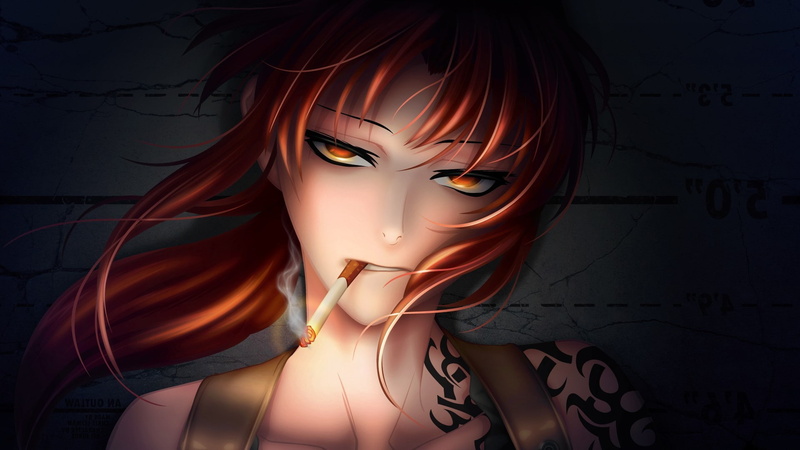 portrait, young adult, mannequin, headshot, tattoo, beautiful woman, retail display, anime, hairstyle, black background, redhead, women, fashion, Black Lagoon